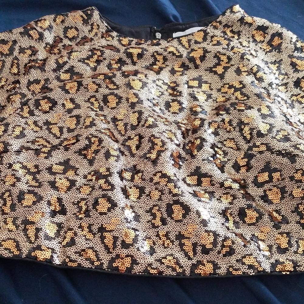 Wet Seal Sequin Leopard Crop Shirt